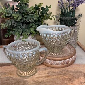 Anchor Hocking Opalescent and Hobnail Clear and White Design Set